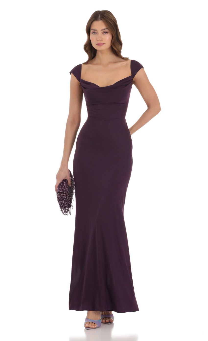 Plum Cap Sleeve Prom Dress With Sweetheart Neckline And Lace-Up Back Jersey Formal Prom Dress