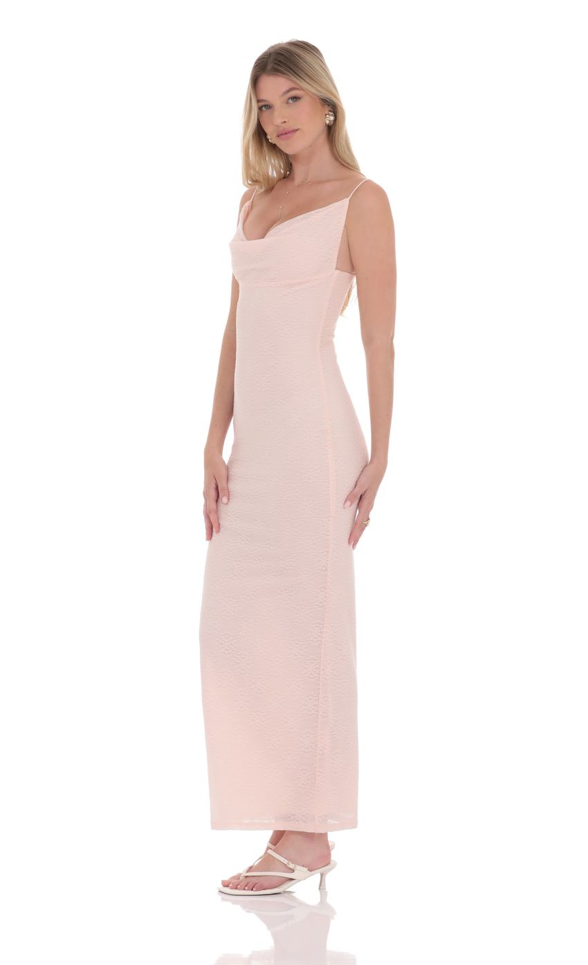 Prom Dress Blush Pink Spaghetti Strap Maxi Dress With Cowl Neckline Textured Fabric Form Fitting Formal Evening Party Gown