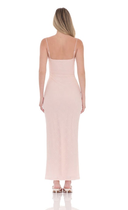 Prom Dress Blush Pink Spaghetti Strap Maxi Dress With Cowl Neckline Textured Fabric Form Fitting Formal Evening Party Gown