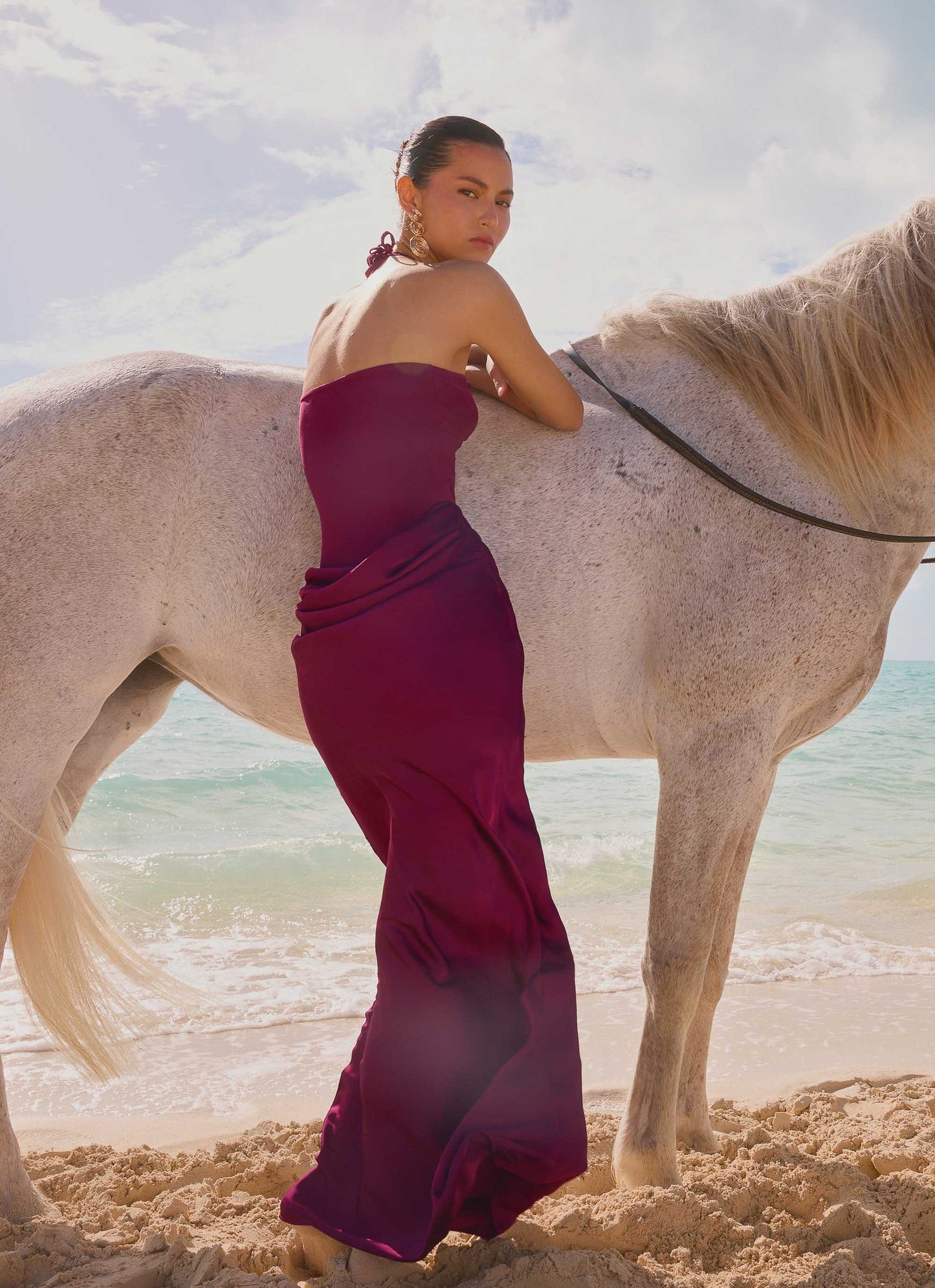 Prom Dress Burgundy Halter Neck Mermaid Maxi Dress With Keyhole Cutout Ruched Waist Open Back Formal Evening Party Gown