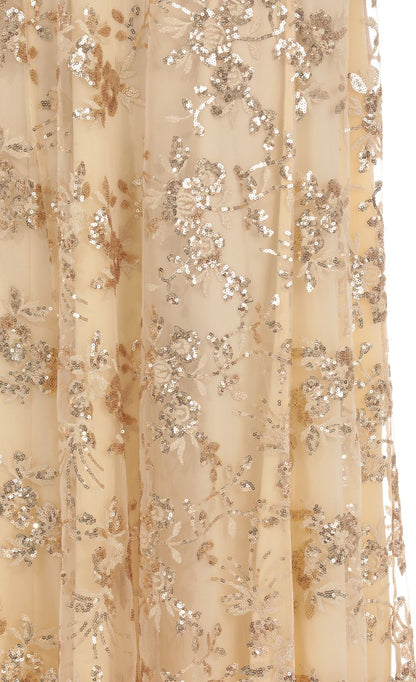 Prom Dress Gold Sequin Floral Maxi Dress With Spaghetti Straps Lace Up Back High Slit Formal Evening Party Gown