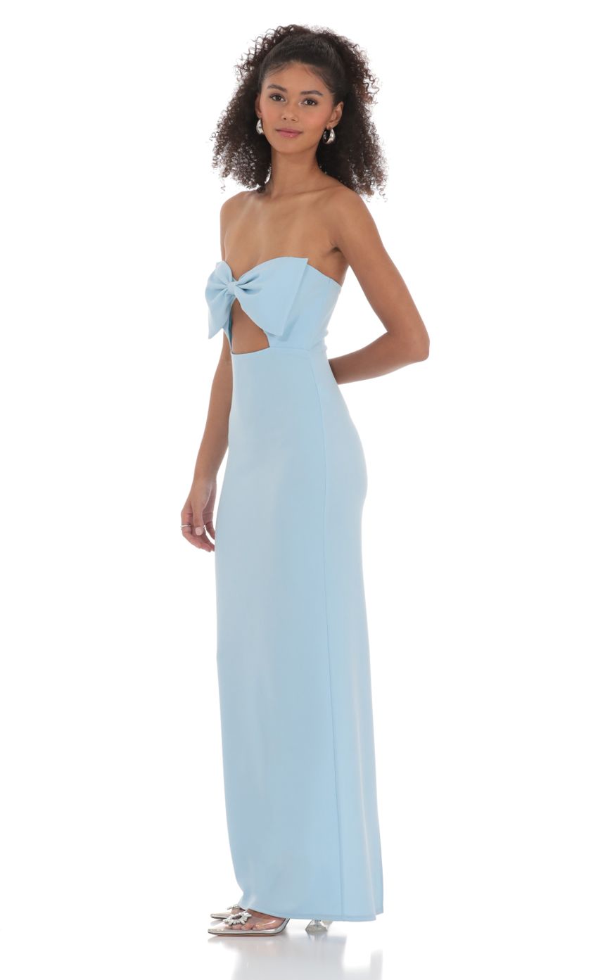 Prom Dress Light Blue Strapless Maxi Dress With Bow Cutout Detail Form Fitting High Back Slit Formal Evening Party Gown