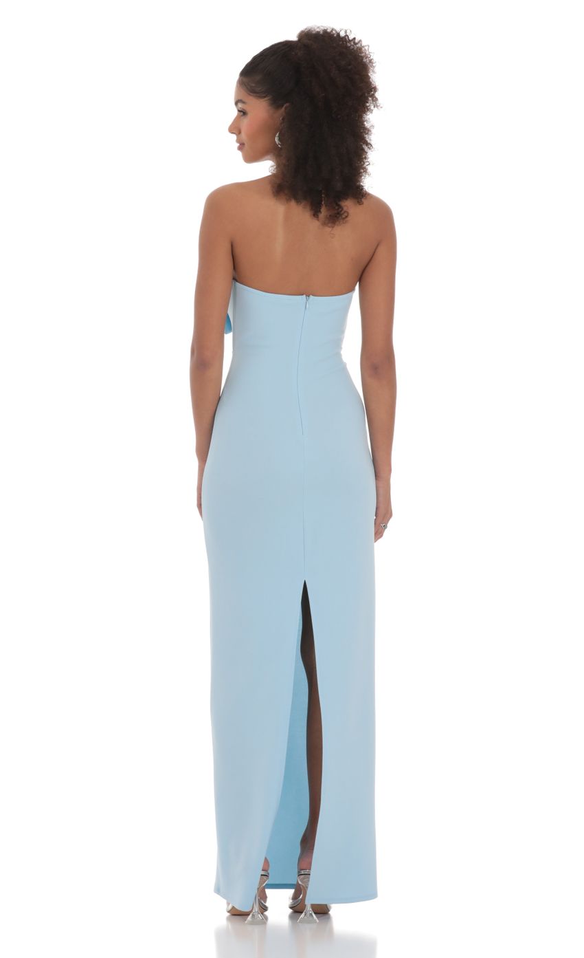 Prom Dress Light Blue Strapless Maxi Dress With Bow Cutout Detail Form Fitting High Back Slit Formal Evening Party Gown
