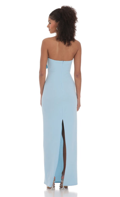 Prom Dress Light Blue Strapless Maxi Dress With Bow Cutout Detail Form Fitting High Back Slit Formal Evening Party Gown