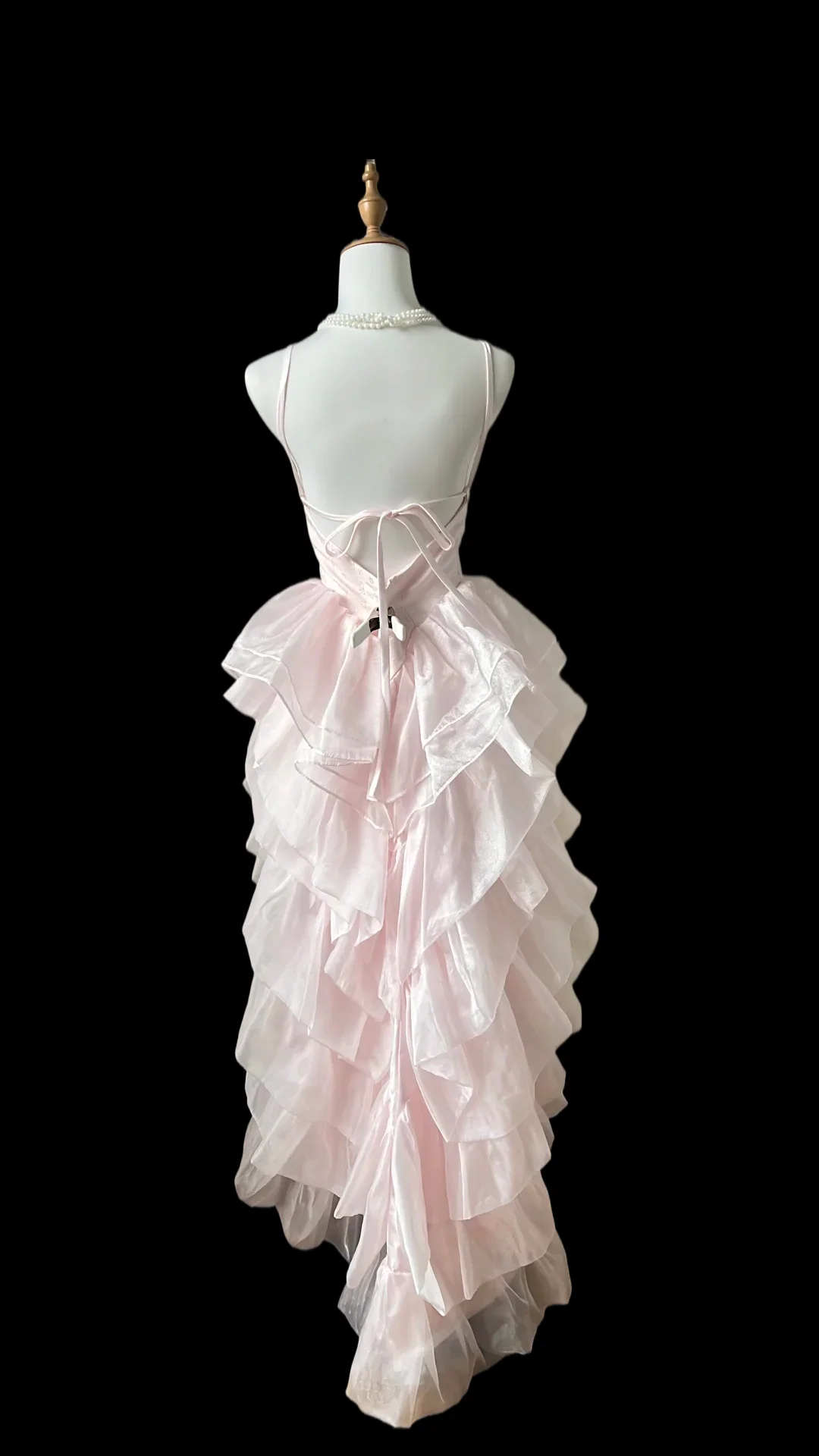 Prom Dress Pink Spaghetti Strap High Low Dress With Tiered Ruffle Tulle Skirt Lace Up Back Corset Formal Evening Party Gown
