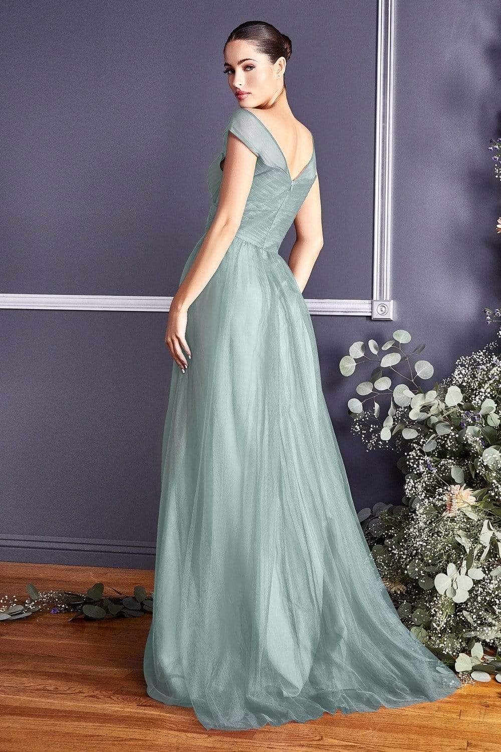 Purple Sage Off Shoulder Prom Dress With Pleated Bodice And Tulle A Line Formal Prom Dress