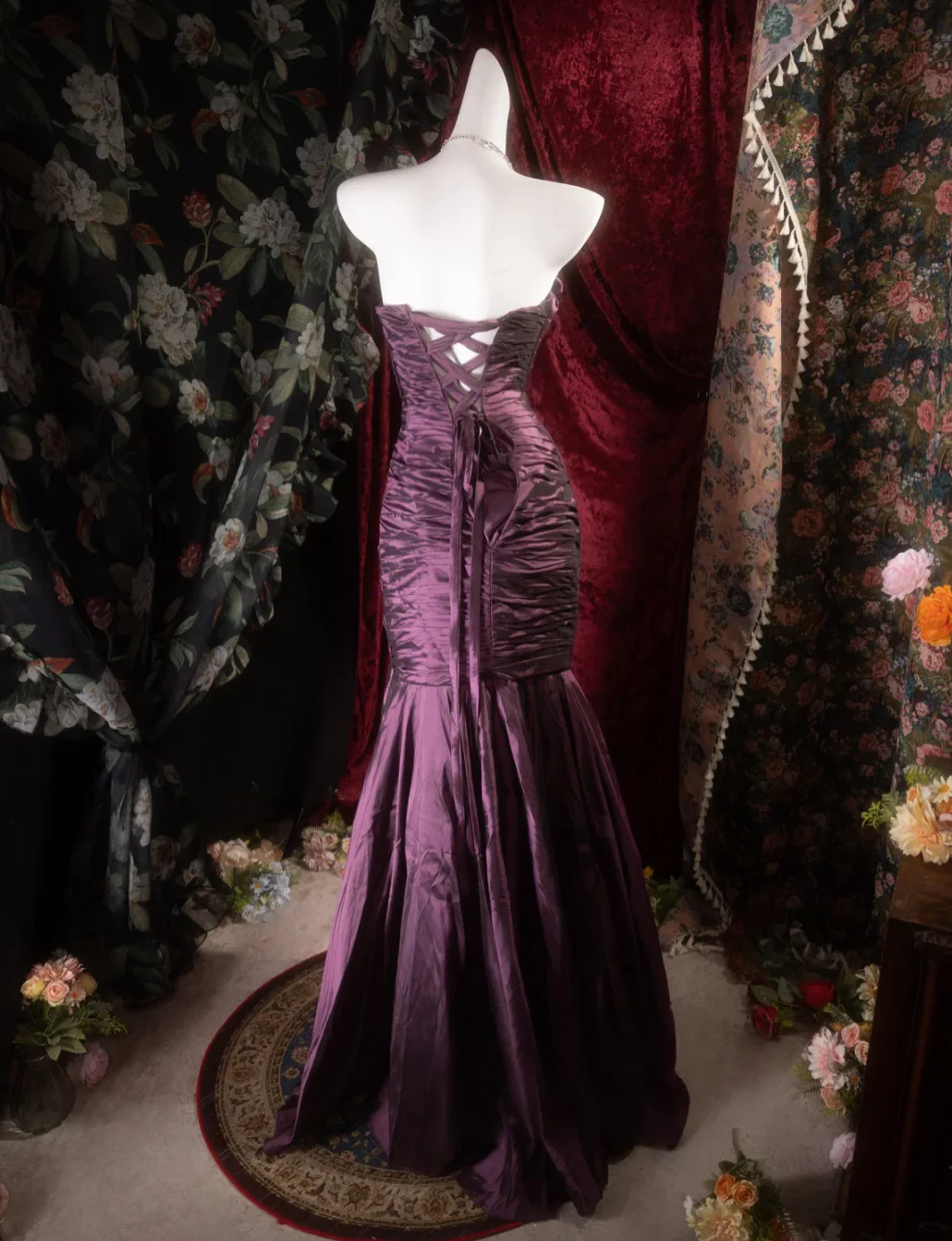 Purple Strapless Mermaid Prom Dress With Ruched Bodice And Corset Lace-Up Back Satin Formal Prom Dress