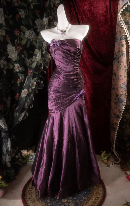 Purple Strapless Mermaid Prom Dress With Ruched Bodice And Corset Lace-Up Back Satin Formal Prom Dress