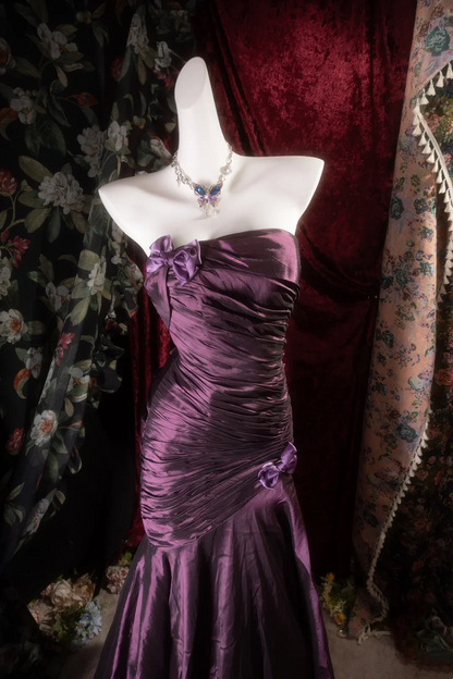 Purple Strapless Mermaid Prom Dress With Ruched Bodice And Corset Lace-Up Back Satin Formal Prom Dress