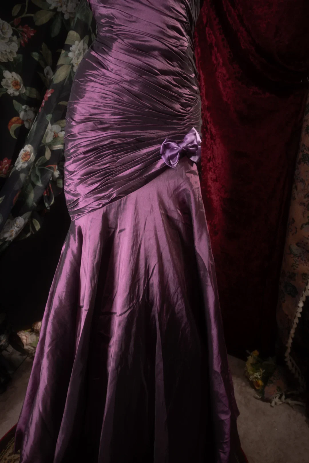 Purple Strapless Mermaid Prom Dress With Ruched Bodice And Corset Lace-Up Back Satin Formal Prom Dress
