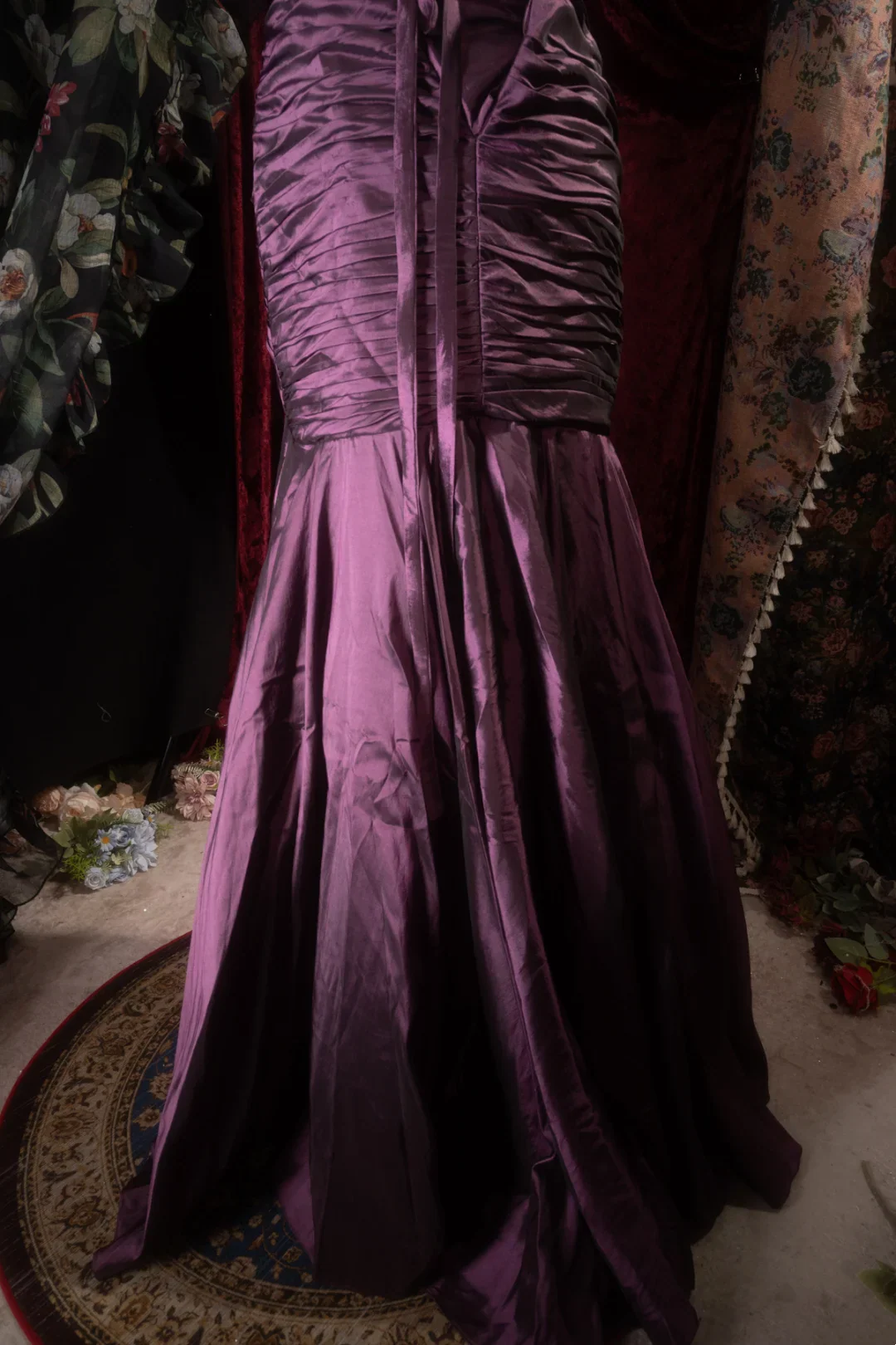 Purple Strapless Mermaid Prom Dress With Ruched Bodice And Corset Lace-Up Back Satin Formal Prom Dress