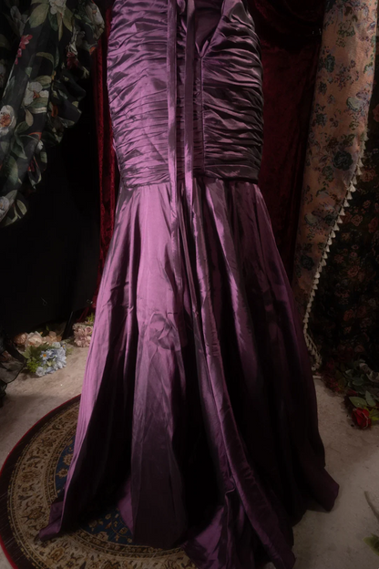 Purple Strapless Mermaid Prom Dress With Ruched Bodice And Corset Lace-Up Back Satin Formal Prom Dress