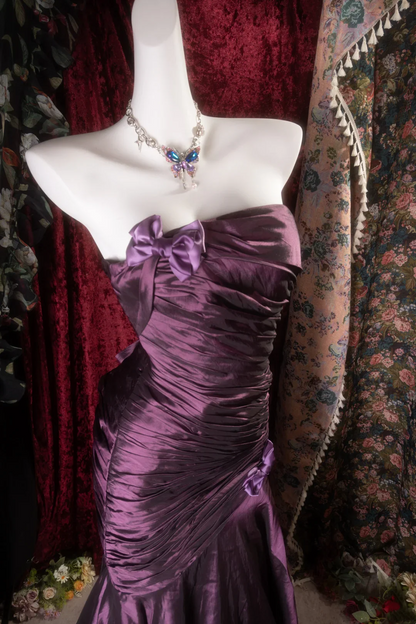 Purple Strapless Mermaid Prom Dress With Ruched Bodice And Corset Lace-Up Back Satin Formal Prom Dress
