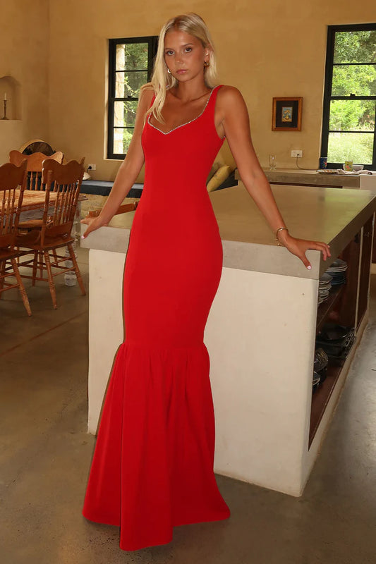Red Satin V-Neck Ruched Side Slit Midi Prom Dresses for Party Wedding Formal Events