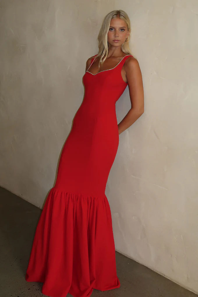 Red Satin V-Neck Ruched Side Slit Midi Prom Dresses for Party Wedding Formal Events