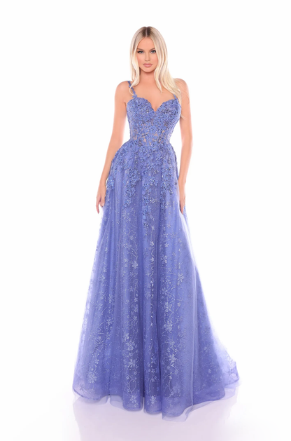 Romantic A-Line Sweetheart-Neck Sleeveless Lace-Up Sweep-Train Floor-Length Evening Dress