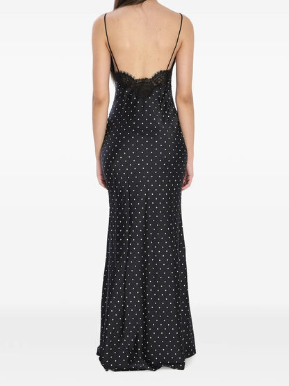 Romantic Black Polka-Dot Satin & Lace Prom Dress