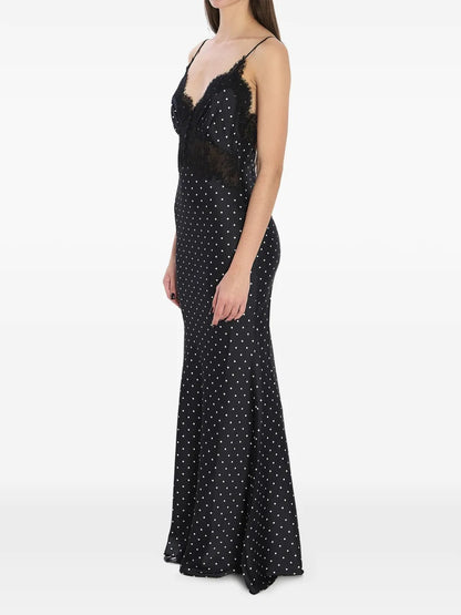 Romantic Black Polka-Dot Satin & Lace Prom Dress