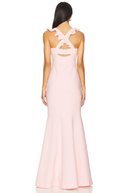 Romantic Blush Pink Square Neck Ruffle Strap Mermaid Prom Dress
