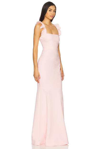 Romantic Blush Pink Square Neck Ruffle Strap Mermaid Prom Dress