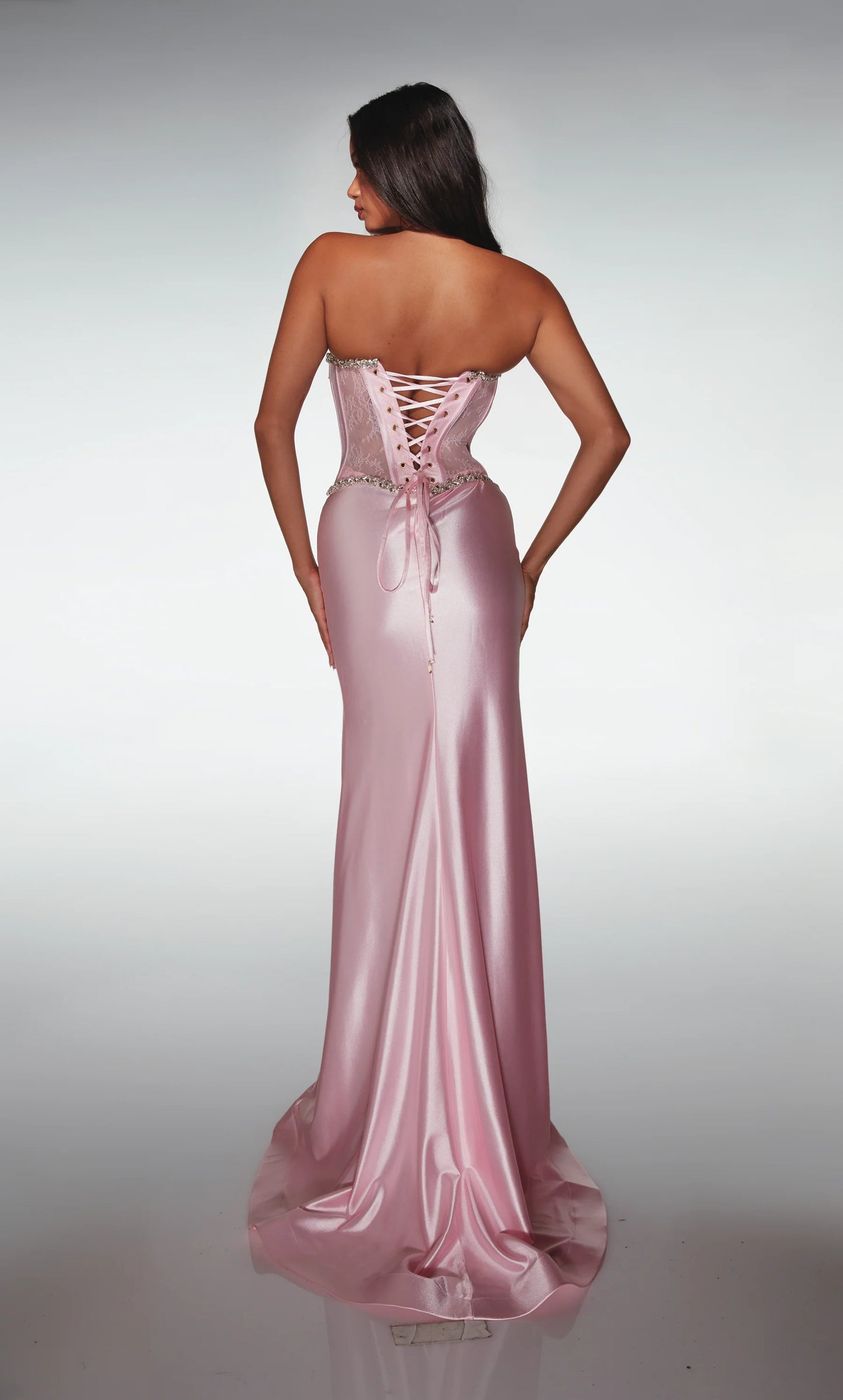 Romantic Blush Pink Strapless Mermaid Gown with Lace Corset and Detachable Bow Train: Prom Dress