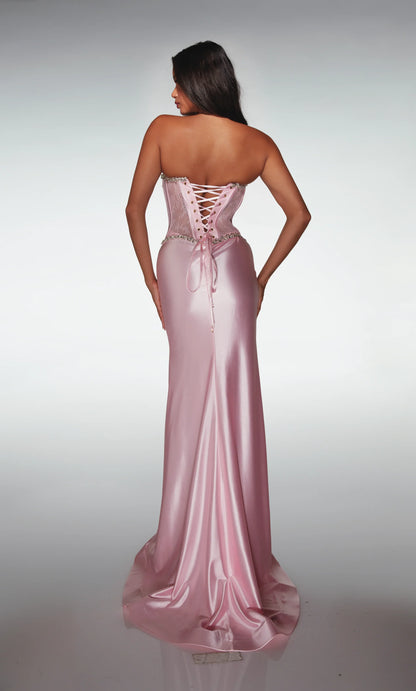 Romantic Blush Pink Strapless Mermaid Gown with Lace Corset and Detachable Bow Train: Prom Dress