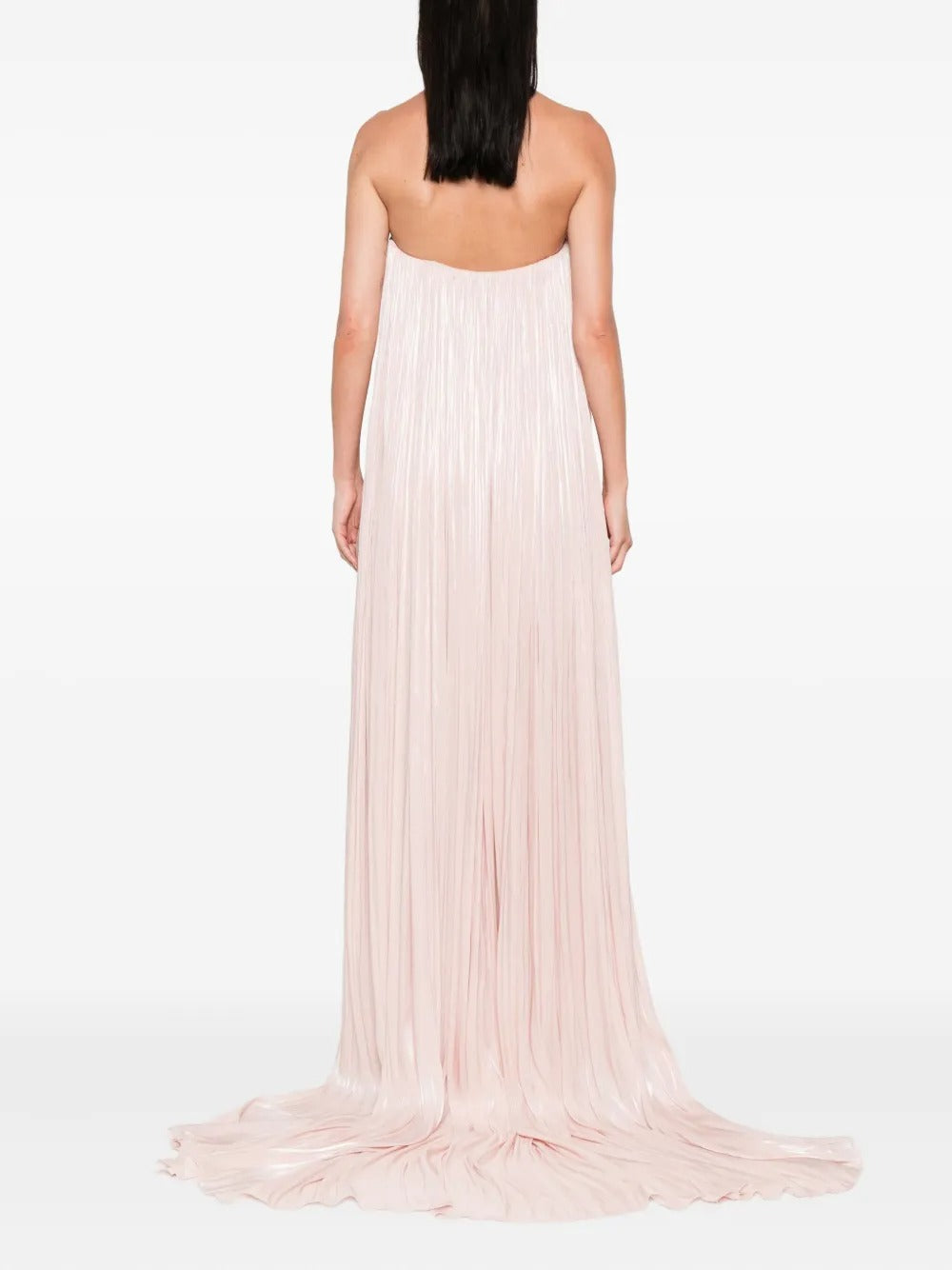 Romantic Blush Pleated Metallic Strapless 3D Floral Evening Dress