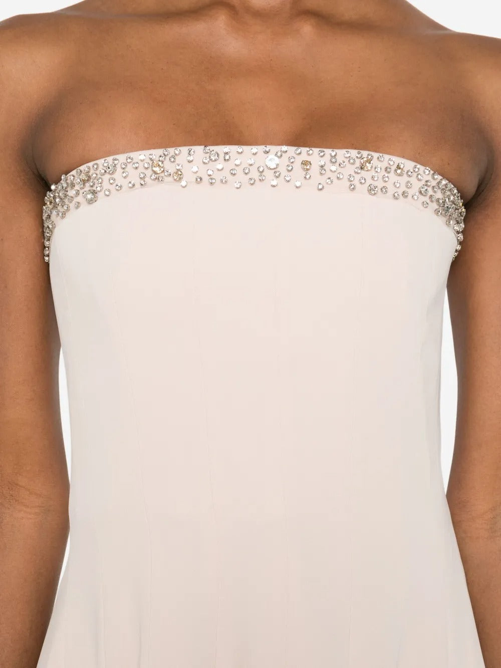 Romantic Blush Strapless Embellished Chiffon Maxi Dress