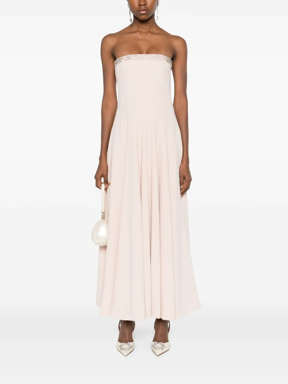 Romantic Blush Strapless Embellished Chiffon Maxi Dress