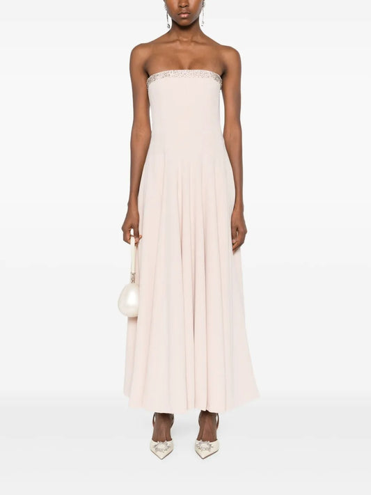 Romantic Blush Strapless Embellished Chiffon Maxi Dress