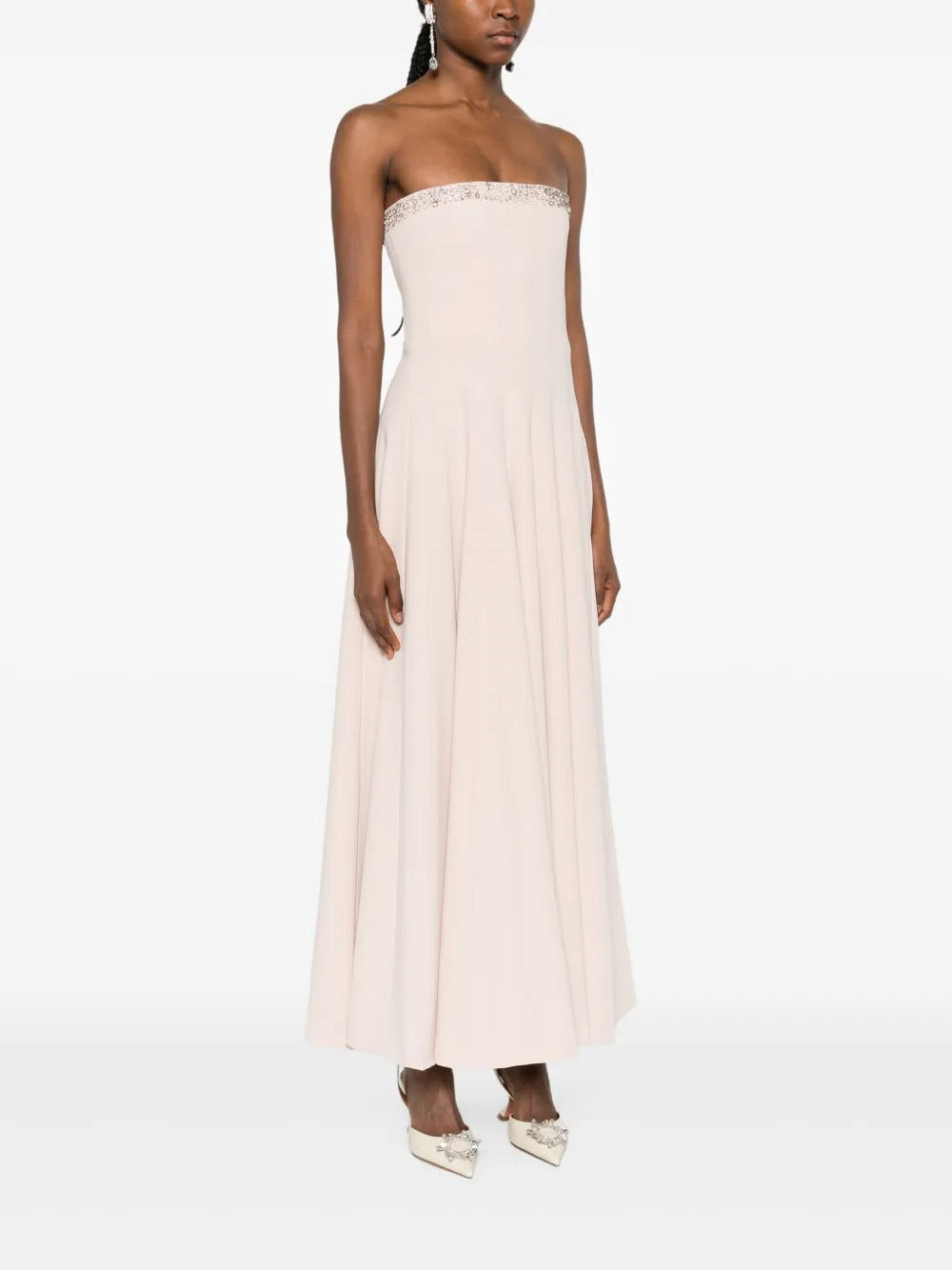 Romantic Blush Strapless Embellished Chiffon Maxi Dress