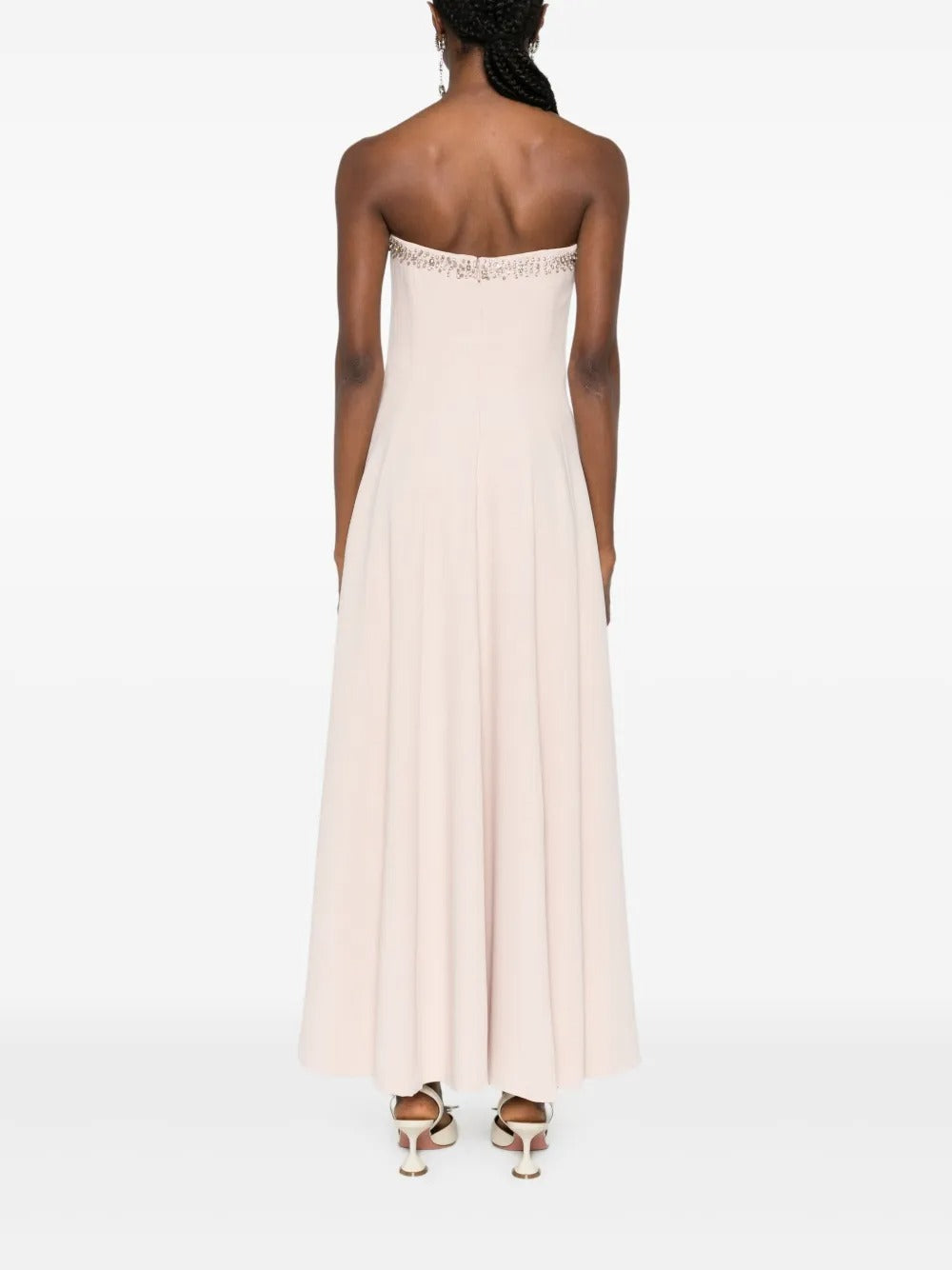 Romantic Blush Strapless Embellished Chiffon Maxi Dress