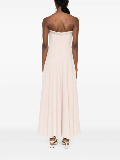 Romantic Blush Strapless Embellished Chiffon Maxi Dress