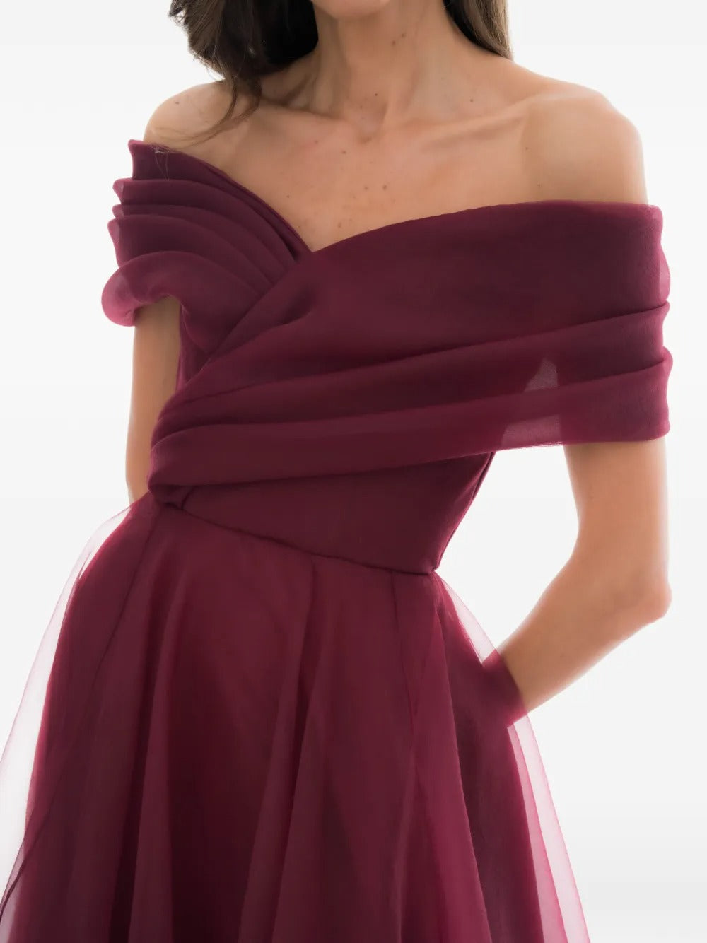 Romantic Burgundy Off-Shoulder Chiffon Prom Dress