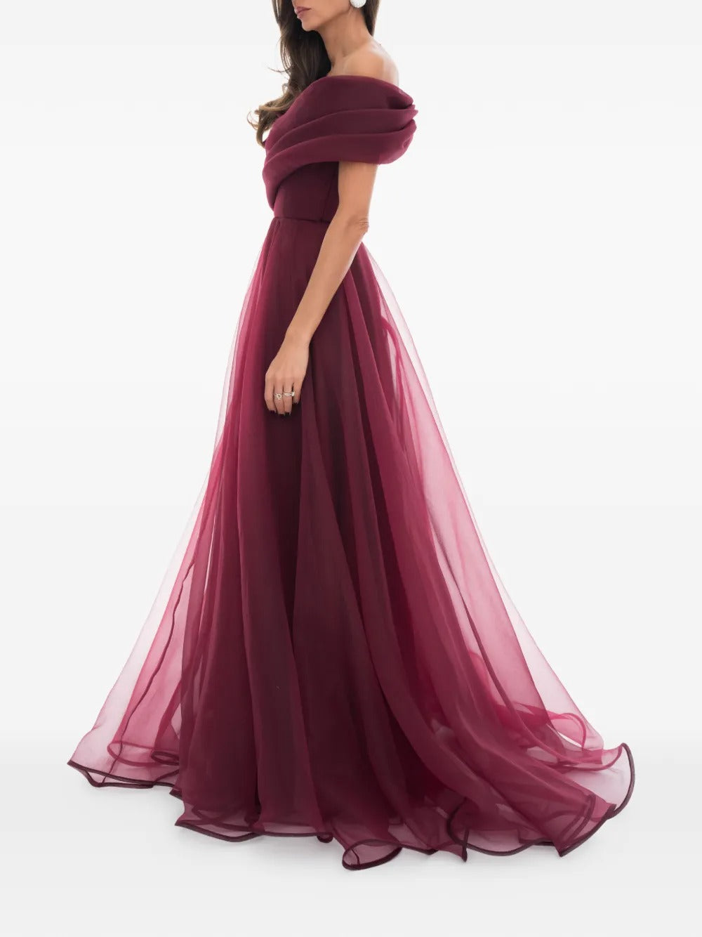 Romantic Burgundy Off-Shoulder Chiffon Prom Dress
