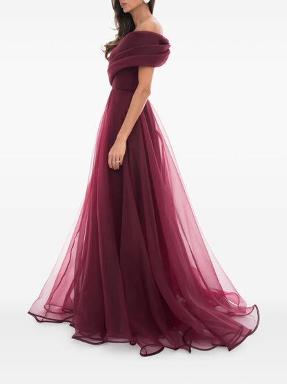 Romantic Burgundy Off-Shoulder Chiffon Prom Dress