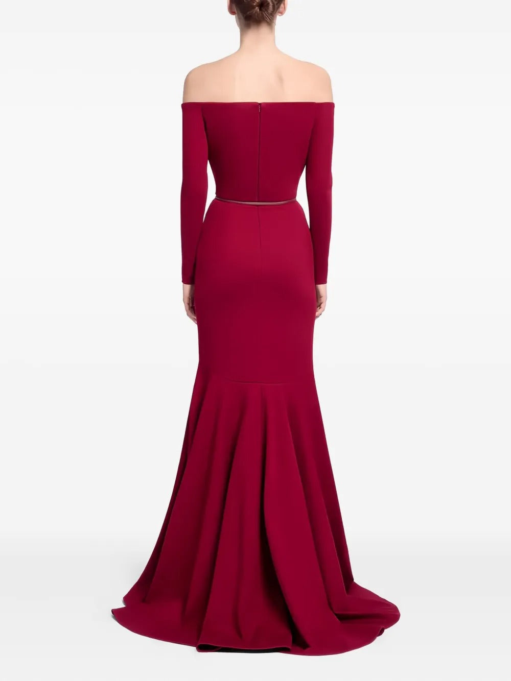 Romantic Burgundy Off-Shoulder Long-Sleeve Mermaid Prom Dress