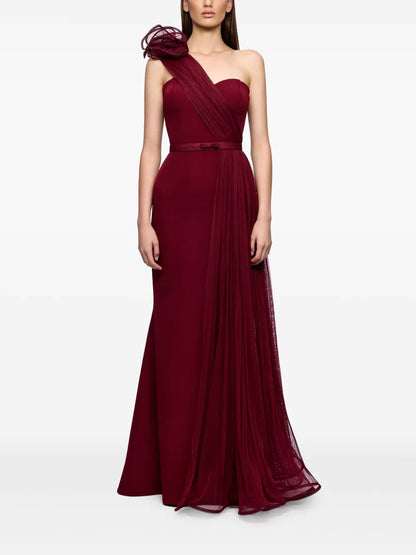Romantic Burgundy One-Shoulder Pleated Prom Dress