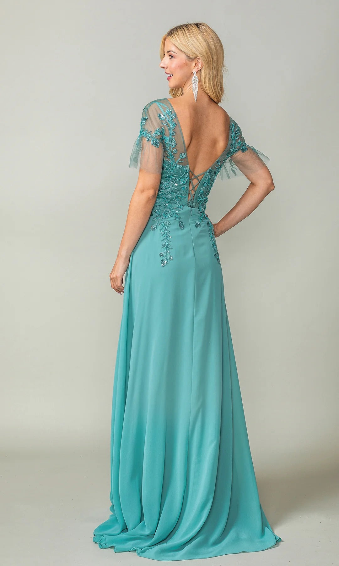 Romantic Chiffon Prom Dresses with Beaded Embroidery and Sheer Sleeves