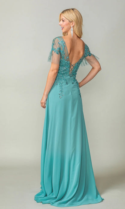 Romantic Chiffon Prom Dresses with Beaded Embroidery and Sheer Sleeves