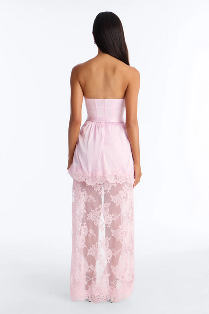 Romantic High Low Strapless Open Back Lace Evening Dress