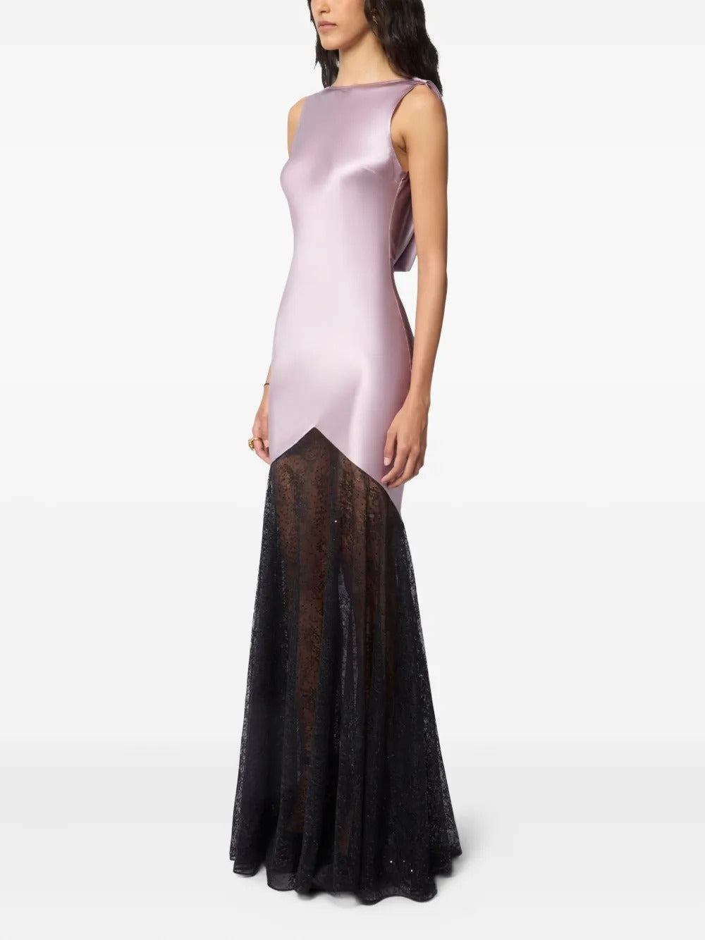 Romantic Lilac Satin & Black Lace Prom Dress
