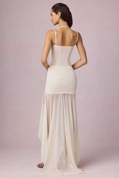 Romantic Mermaid Sweetheart Corset Ruched Sheer-Skirt Prom Dress