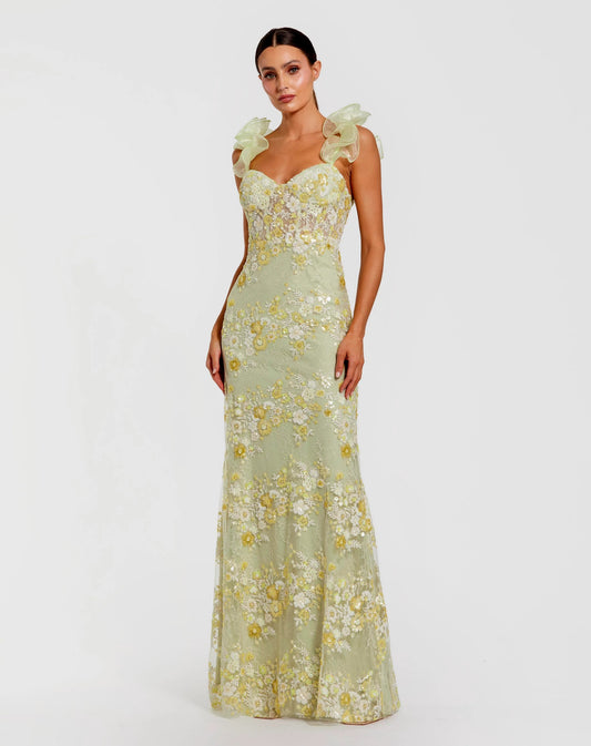Romantic Mermaid Sweetheart Ruffle-Strap Open-Back Prom Dress