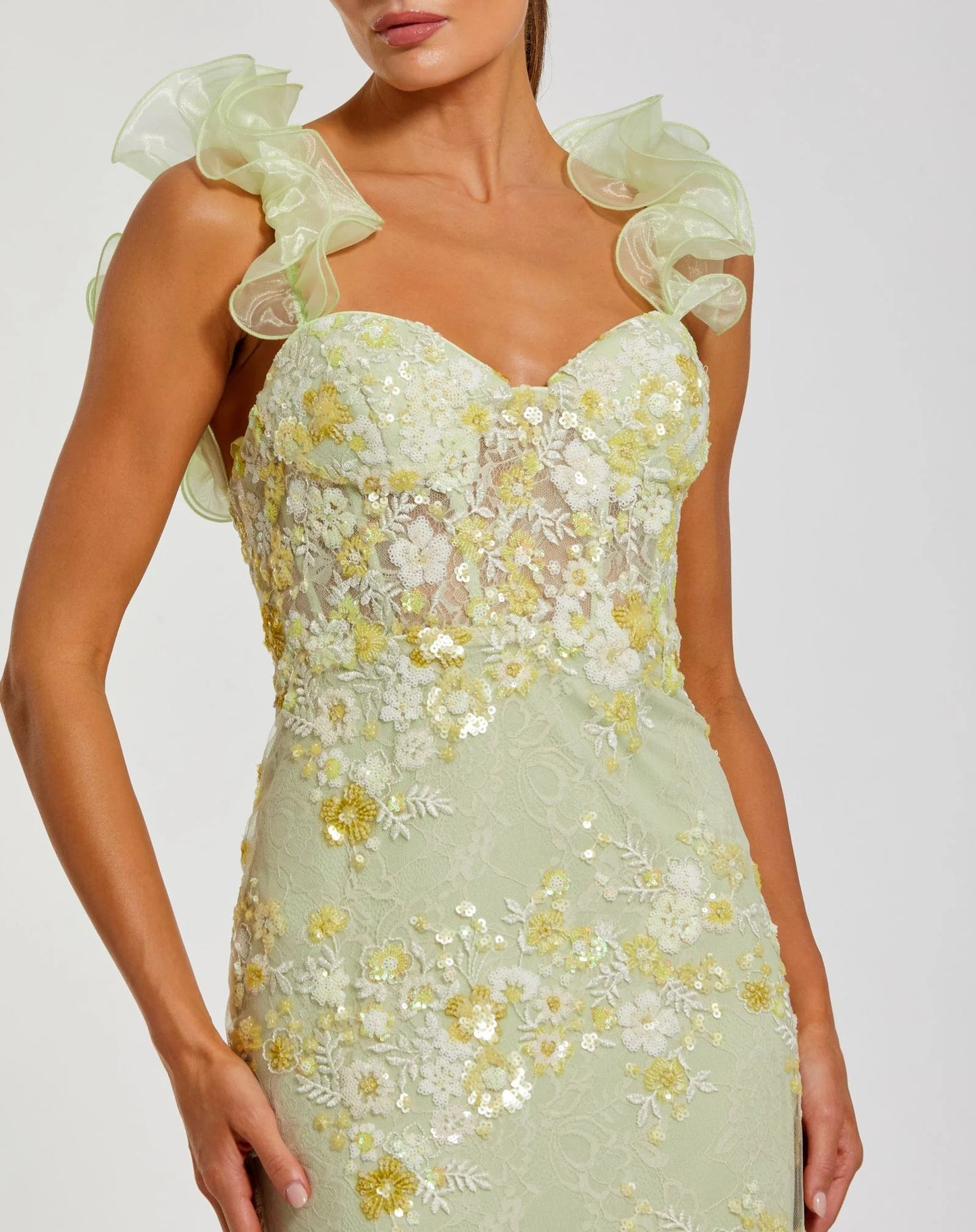 Romantic Mermaid Sweetheart Ruffle-Strap Open-Back Prom Dress