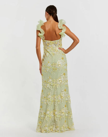 Romantic Mermaid Sweetheart Ruffle-Strap Open-Back Prom Dress