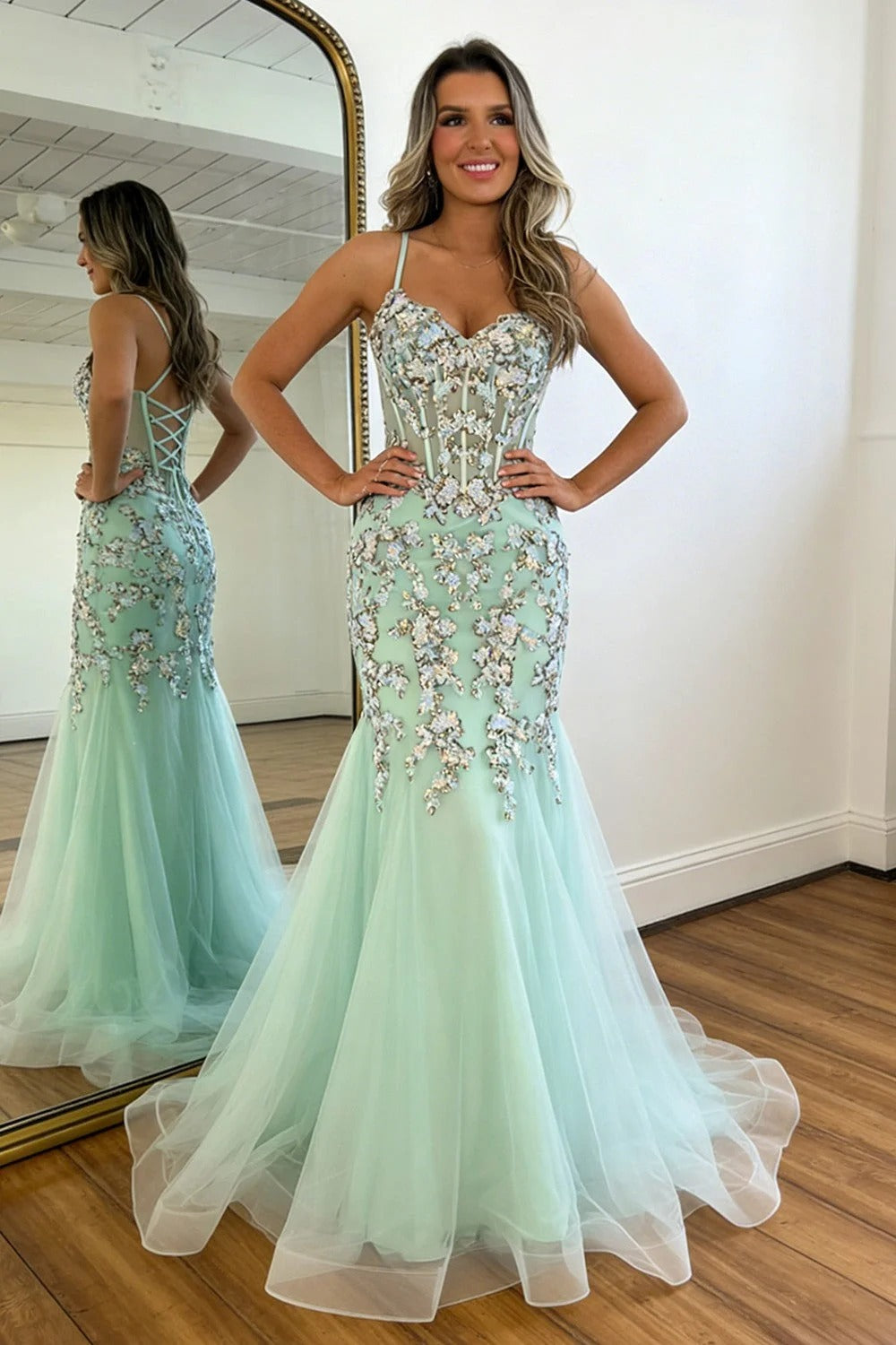 Romantic Mermaid Sweetheart Strapless Sleeveless Lace-Up-Back Train Prom Dress