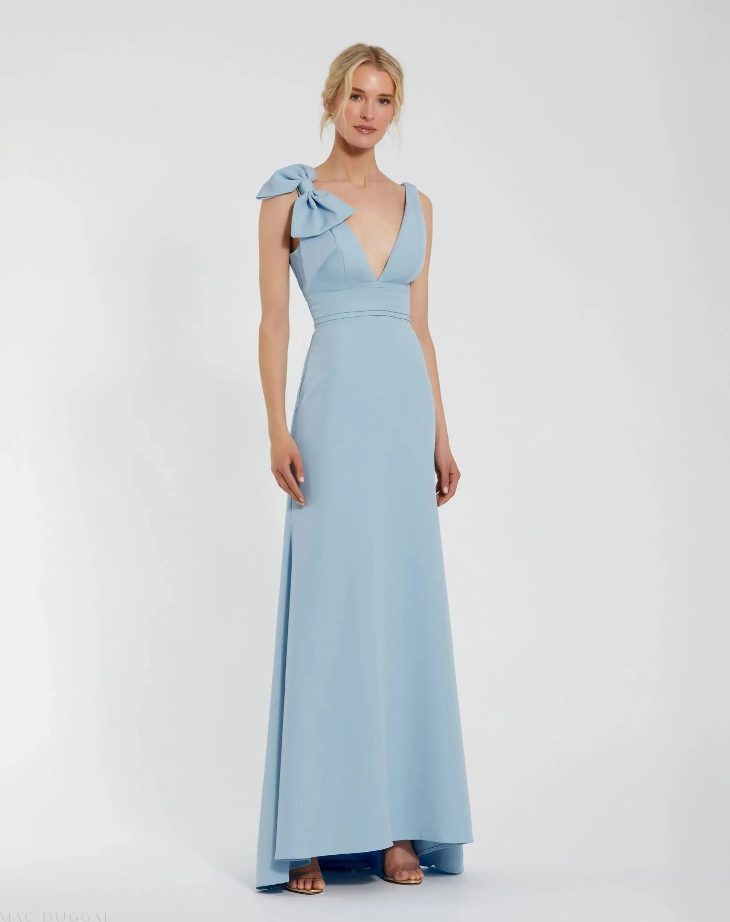 Romantic Mermaid V-Neck One-Shoulder Bow-Detail Open-Back Prom DressRomantic Mermaid V-Neck One-Shoulder Bow-Detail Open-Back Prom Dress