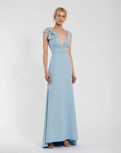 Romantic Mermaid V-Neck One-Shoulder Bow-Detail Open-Back Prom DressRomantic Mermaid V-Neck One-Shoulder Bow-Detail Open-Back Prom Dress