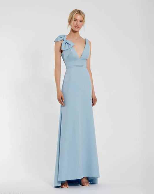Romantic Mermaid V-Neck One-Shoulder Bow-Detail Open-Back Prom DressRomantic Mermaid V-Neck One-Shoulder Bow-Detail Open-Back Prom Dress